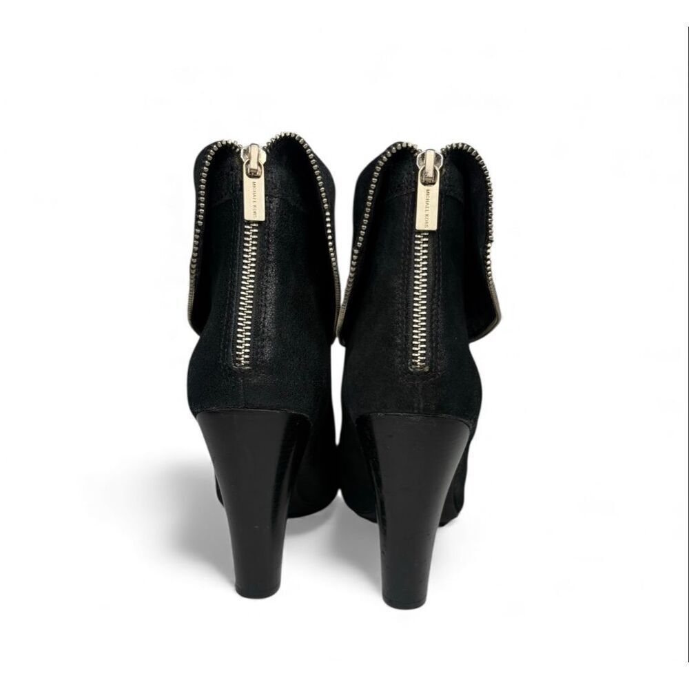 Michael Kors Black Leather Fold-Over Ankle Booties Zip Heel Women 9 - Picture 7 of 10